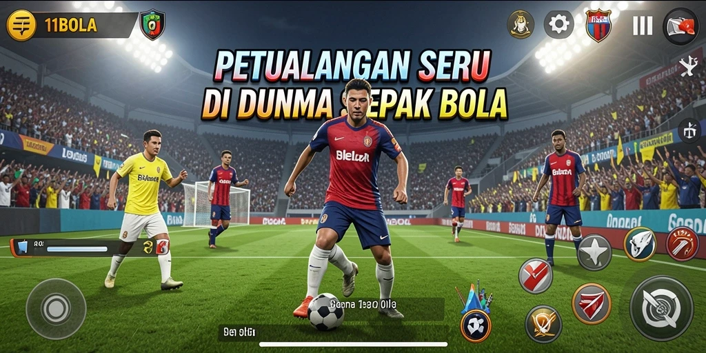 Tampilan gameplay menakjubkan dari petualangan sepak bola.