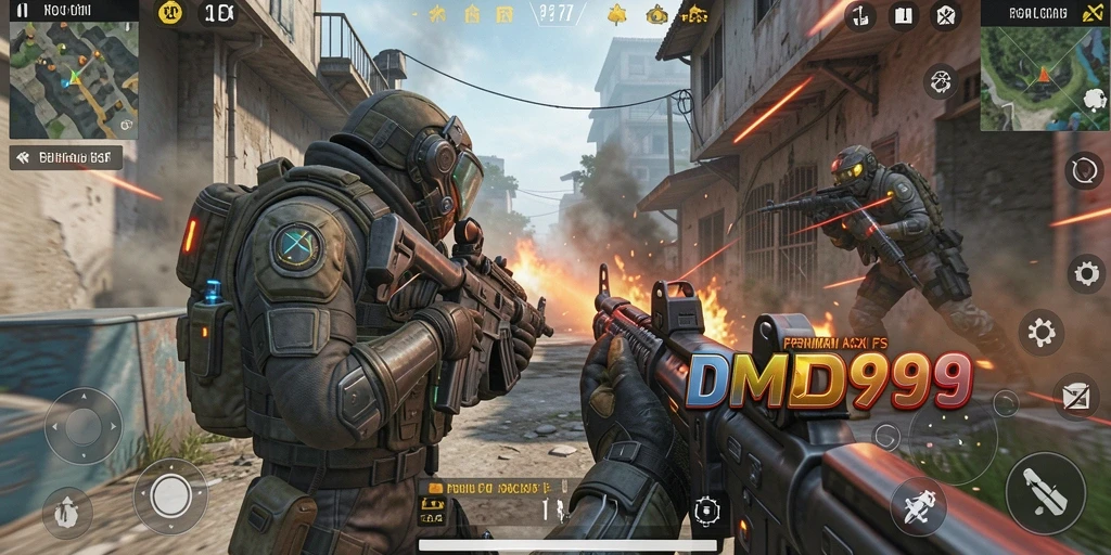 Screenshot DMD999 menampilkan aksi pertempuran yang intens.
