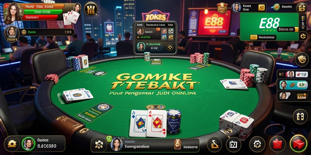 Tampilan gameplay E88 dengan suasana poker yang mendebarkan.