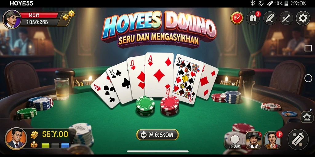 Screenshot gameplay HOYE55 menampilkan aksi permainan Domino yang seru.