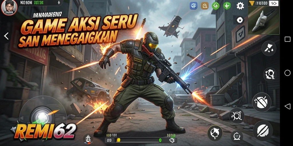 Tampilan gameplay Action yang mendebarkan di REMI62.