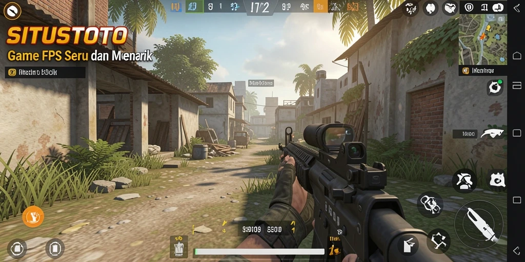 Screenshot dari SITUSTOTO menunjukkan aksi menegangkan dalam gameplay FPS.
