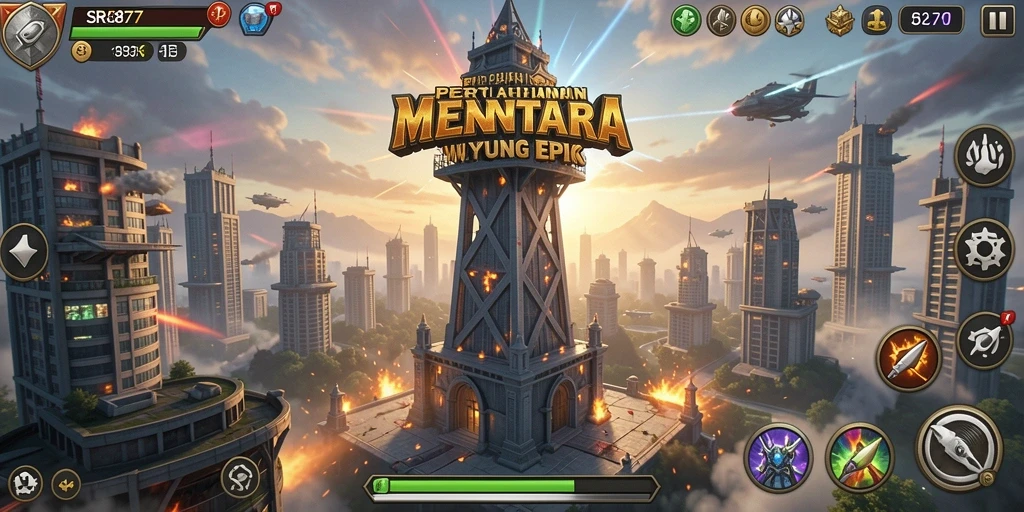 Tangkapan layar gameplay SR877 menampilkan menara yang siap bertahan dari serangan musuh.