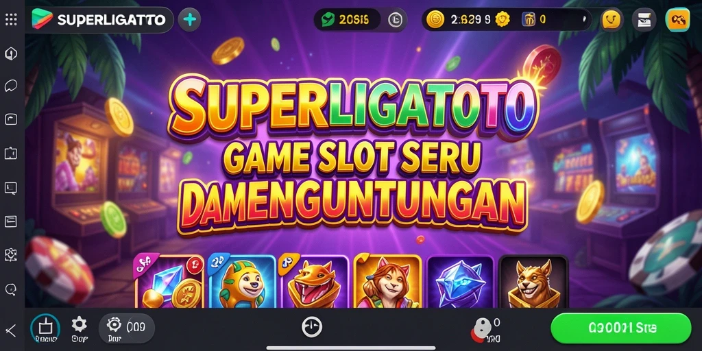 Gameplay SUPERLIGATOTO yang seru dengan simbol dan tema menarik.
